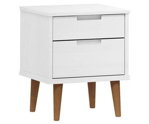 mtlskopl Table de chevet MOLDE blanche, table de chevet en pin massif, table d'appoint avec 2 tiroirs, design scandinave pour chambre à coucher, 40 x 35 x 48 cm