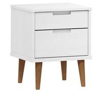 mtlskopl Table de Chevet MOLDE en Bois de Pin Massif Blanc 40x35x48 cm, Table de Nuit Style Scandinave avec 2 Tiroirs de Rangement pour Chambre à Coucher et Salon