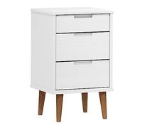 mtlskopl Table de Chevet MOLDE en Bois de Pin Massif Blanc 40x35x65 cm, Table de Nuit Moderne avec 3 Tiroirs Spacieux, Meuble de Rangement pour Chambre au Style Scandinave