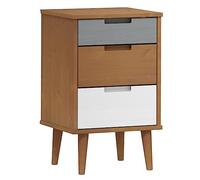 mtlskopl Table de Chevet MOLDE en Bois de Pin Massif Marron 40x35x65 cm, Table de Nuit Rustique avec 3 Tiroirs de Rangement pour Chambre à Coucher Style Scandinave