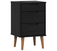 mtlskopl Table de Chevet MOLDE en Bois de Pin Massif Noir, Table de Nuit Moderne Scandinave avec 3 Tiroirs Spacieux pour Chambre à Coucher, Meuble de Rangement, 40 x 35 x 65 cm