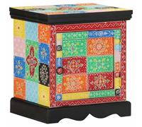 mtlskopl Table de chevet multicolore en bois massif mangue 40 x 35 x 45 cm - Table de chevet avec peinture en relief - Design moderne - Espace de rangement robuste pour chambre à coucher et lit à