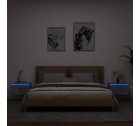 mtlskopl Table de chevet murale avec éclairage LED RVB 50 x 36 x 30 cm Matériau du bois gris béton Buffet flottant moderne pour chambre à coucher, lit à sommier tapissier et petites pièces