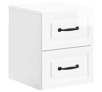 mtlskopl Table de chevet murale blanche brillante - Console de chevet suspendue avec 2 tiroirs - Table de chevet flottante en bois pour chambre à coucher - 34,5 x 33 x 40 cm