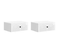 mtlskopl Table de Chevet Murale Lot de 2, Cabinet de Chevet Suspendu avec 2 Tiroirs Blanc Brillant, Table de Nuit en Bois d'Ingénierie pour Chambre et Salon, 49 x 34,5 x 20 cm