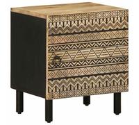 mtlskopl Table de Chevet Noir 40x33,5x46 cm en Bois de Manguier Massif Brut, Bout de Canapé avec 1 Porte et Pieds en Fer pour Chambre et Salon, Table de Nuit Rustique