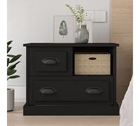 mtlskopl Table de chevet noire 60 x 39 x 45 cm en bois dérivé du bois - Design moderne avec 2 tiroirs et compartiment ouvert - Pour chambre à coucher, lit à sommier tapissier et petites pièces