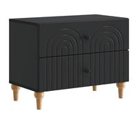 mtlskopl Table de chevet noire, console de chevet avec 2 tiroirs, table d'appoint moderne avec bords rayés, commode en bois, 62 x 34,5 x 48 cm, meuble de chambre