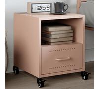 mtlskopl Table de chevet rose en acier laminé à froid - Design moderne avec 4 roulettes - 36 x 39 x 43,5 cm - Espace de rangement pratique - 1 tiroir - Pour chambre à coucher, salon, couloir