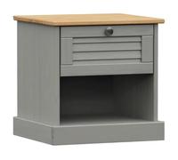 mtlskopl Table de Chevet Vigo en Bois de Pin Massif Gris 42x35x40 cm, Table de Nuit Design Rustique avec 1 Tiroir et 1 Compartiment, Petit Meuble d'Appoint pour Chambre et Salon