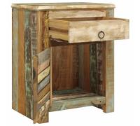 mtlskopl Table de Coin en Bois Massif de Récupération avec 1 Tiroir et 1 Porte, Petit Meuble d'Appoint Vintage Multicolore pour Salon, Chambre et Bureau, 45 x 33 x 55 cm