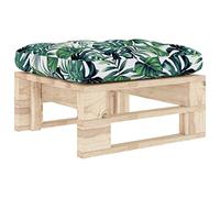 mtlskopl Tabouret de jardin en bois de pin imprégné, tabouret modulaire et table d'appoint pour terrasse et balcon, meubles en palettes avec coussins avec motif feuilles, 60 x 60 x 25 cm