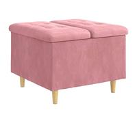mtlskopl Tabouret de rangement en velours rose - 60 x 60 x 45 cm - Pouf rembourré avec espace de rangement et pieds en bois - Pouf carré pour salon et chambre à coucher - Tabouret moderne en velours