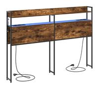 mtlskopl Tête de lit en chêne fumé 160 cm avec LED et station de charge en bois - Panneau mural - Espace de rangement