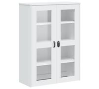 mtlskopl VIKEN Meuble haut, blanc, 80 x 35 x 110 cm, avec 2 portes en verre et 3 étagères, robuste, en bois composite, moderne, pour salon, chambre à coucher, couloir