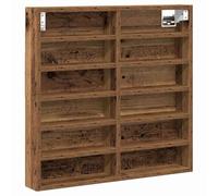 mtlskopl Vitrine murale aspect bois vieilli 60 x 8,5 x 58 cm - Vitrine suspendue fine avec 16 étagères en bois pour collections et décoration - Vitrine peu encombrante pour le salon