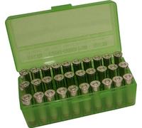 MTM Lot de 50 boîtes de munitions rondes rabattables 41/44 Cal, 14 cm de long x 8 cm de large x 4 cm de haut, (vert transparent)