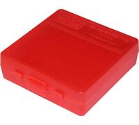 MTM P-100-9-29 Ammo Box 100 Round Flip-Top | Fits 9mm, 380 ACP | Easy to grip | Stackable, Snap Lock Latch | USA Made | Clear Red