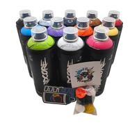 MTN Hardcore Peinture en aérosol, 12 couleurs assorties, 400 ml, pour graffiti et art urbain, avec 6 buses de rechange + 1 sticker MTN