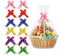 MtnLaur Lot de 12 grands sacs en cellophane pour paniers cadeaux avec nœuds à tirer, 70 cm x 52 cm, emballage de cadeaux, mariages, anniversaires