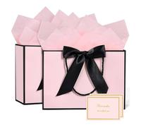 MtnLaur Sacs Cadeaux 2PCS, Sac Cadeaux avec Poignées Ruban Nœud, Ensemble de Sacs Cadeaux Moyens avec Papier de Soie Carte de Vœux, pour Filles Femmes Anniversaire Mariage Baby Shower (Rose)
