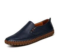 MTnoble Les Mocassins de Loisirs for Hommes Glissent sur Le Tablier de Cuir végétalien Table Toe Stitching Stitching Robe ROBURE CHAUF BLOEL SOULIBLE (Color : Blue, Size : 46.5 EU)