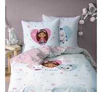 MTOnlinehandel Gabby Parure de lit 2 pièces en coton avec housse de couette 135 x 200 cm et 80 x 80 cm pour enfant fille Motif chat Gabby's Dollhouse