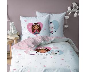 MTOnlinehandel Gabby Parure de lit 2 pièces en coton avec housse de couette 135 x 200 cm et 80 x 80 cm pour enfant fille Motif chat Gabby's Dollhouse