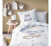 MTOnlinehandel Harry Potter Parure de lit 135 x 200 cm + 80 x 80 cm - Motif chouette Hedwig - Article pour fans pour enfants et adolescents - 100 % coton - Blanc