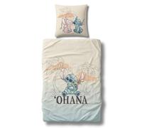 MTOnlinehandel Parure de lit 135 x 200 cm, parure de lit pour enfant avec motif Ohana Lilo & Stitch pour filles et garçons, parure de lit pour adolescent, 100 % coton, 1 taie d'oreiller 80 x 80 +