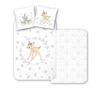 MTOnlinehandel Parure de lit 135x200 en flanelle, biber pour filles et garçons, Bambi & Klopfer, douce et pelucheuse, hiver, 1x taie d'oreiller 80x80 + housse de couette 135x200, 100% coton