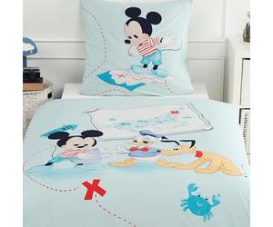 MTOnlinehandel Parure de lit pour enfant - 135 x 200 cm - Motif Mickey Mouse - Pluto & Donald Duck - Pour garçons et filles - 1 taie d'oreiller 80 x 80 cm + housse de couette 135 x 200 cm - 100 %