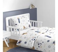 MTOnlinehandel Parure de lit pour enfant - Motif espace et fusées - Parure de lit pour bébé - Housse de couette 100 x 135 cm et taie d'oreiller 40 x 60 cm - Coton Öko-Tex avec fermeture éclair (espace