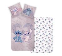 MTOnlinehandel Parure de lit Stitch en flanelle - Housse de couette 135 x 200 cm et taie d'oreiller 80 x 80 cm en coton biber - Parure de lit pour enfants et adolescents - Cadeau pour la