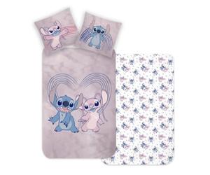 MTOnlinehandel Parure de lit Stitch en flanelle - Housse de couette 135 x 200 cm et taie d'oreiller 80 x 80 cm en coton biber - Parure de lit pour enfants et adolescents - Cadeau pour la