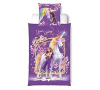 MTOnlinehandel Parure de lit Unicorn Academy 135 x 200 cm - Idée cadeau pour enfant, 1 taie d'oreiller 80 x 80 cm + housse de couette 135 x 200 cm, avec fermeture éclair - Sophia & Wildstar