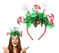 Mtruil Bandeau de Noël vert à paillettes avec chapeau de Noël et flocon de neige - Serre-tête de Noël rouge pour femme (série de Noël, 1 pièce)