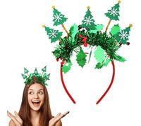 Mtruil Bandeau de Noël vert à paillettes avec sapin de Noël et flocons de neige - Serre-tête de Noël rouge pour femme (série de Noël, 1 pièce)