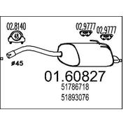 MTS Silencieux arrière Pot d'Échappement 01.60827 pour FIAT 500 (312) 900mm