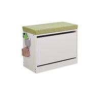 MTSYXYM Banc de Rangement à Chaussures en Bois Massif avec Casier Abattant - Compartiments Réglables, Structure Résistante et Gain de Place (Montage Facile)(Wit,60 * 30 * 50cm)