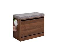 MTSYXYM Banc de Rangement à Chaussures en Bois Massif avec Casier Abattant - Compartiments Réglables, Structure Résistante et Gain de Place (Montage Facile)(Brown,60 * 30 * 50cm)
