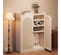 MTSYXYM Boîte de Rangement pour routeur WiFi,Buffet Bas avec 2 Portes en Rotin Armoire de Rangement WiFi Étagère Réglable,pour Gestion des câbles pour Salon, Chambre.(Wit,59 * 25 * 97cm)