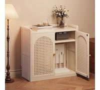 MTSYXYM Boîte de Rangement pour routeur WiFi,Buffet Bas avec 2 Portes en Rotin Armoire de Rangement WiFi Étagère Réglable,pour Gestion des câbles pour Salon, Chambre.(Wit,59 * 25 * 67cm)