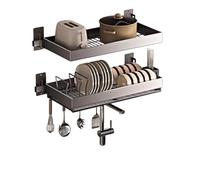 MTSYXYM Égouttoir Vaisselle Mural en INOX - Support de Rangement Cuisine Mural - Égoutoire Vaisselle Cuisine avec Porte-Couteaux et Crochets - Hauteur Réglable(60x26x4cm)