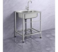 MTSYXYM Evier INOX 1 bac,Evier Restaurant Commercial avec Robinet,Grande capacité de Stockage, Forte capacité de Charge,Facile à Nettoyer,pour buanderie/arrière-Cour/Garage.(58 * 43 * 75cm)