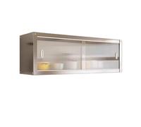 MTSYXYM Meuble Haut de Cuisine en Acier Inoxydable - Armoire Murale avec Portes Coulissantes en Acrylique - Placard de Rangement INOX pour Salle de Bain, Garage et Hôtel(L120xW30xH40cm)