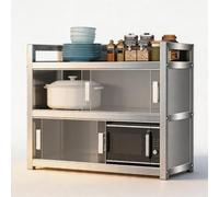 MTSYXYM Meuble Haut de Cuisine en Acier Inoxydable - Armoire Murale avec Portes Coulissantes en Acrylique - Placard de Rangement Suspendu pour Salle de Bain, Garage et Atelier(L80xW35xH75cm)