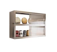 MTSYXYM Meuble Haut de Cuisine en Acier Inoxydable - Armoire Murale avec Portes Coulissantes en Acrylique - Placard de Rangement INOX pour Salle de Bain, Garage et Hôtel(L120xW35xH70cm)