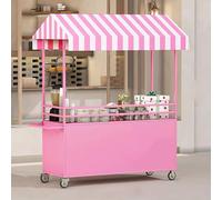 MTSYXYM Stand Marché Chariot de Vente de Nourriture de Rue Mobile,Présentoir Mobile avec Auvent,Abri Anti-Pluie, Grande capacité de Rangement, roulettes,pour Glaces, Hot-Dogs.(Pink)