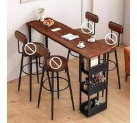 MTSYXYM Table Haute Bar,Table d'appoint étroite Industrielle,Plateau en Bois Massif, Coins arrondis, Structure en Acier au Carbone,S'applique à Salon Balcon sous-Sol.(140 * 40 * 105cm)